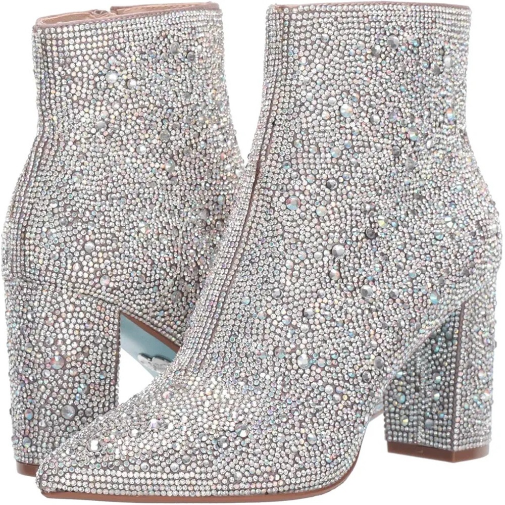 Betsey Johnson Cady Silver Sparkly Rhinestone Dress Bootie Women’s New Size 8.5 - Picture 4 of 16